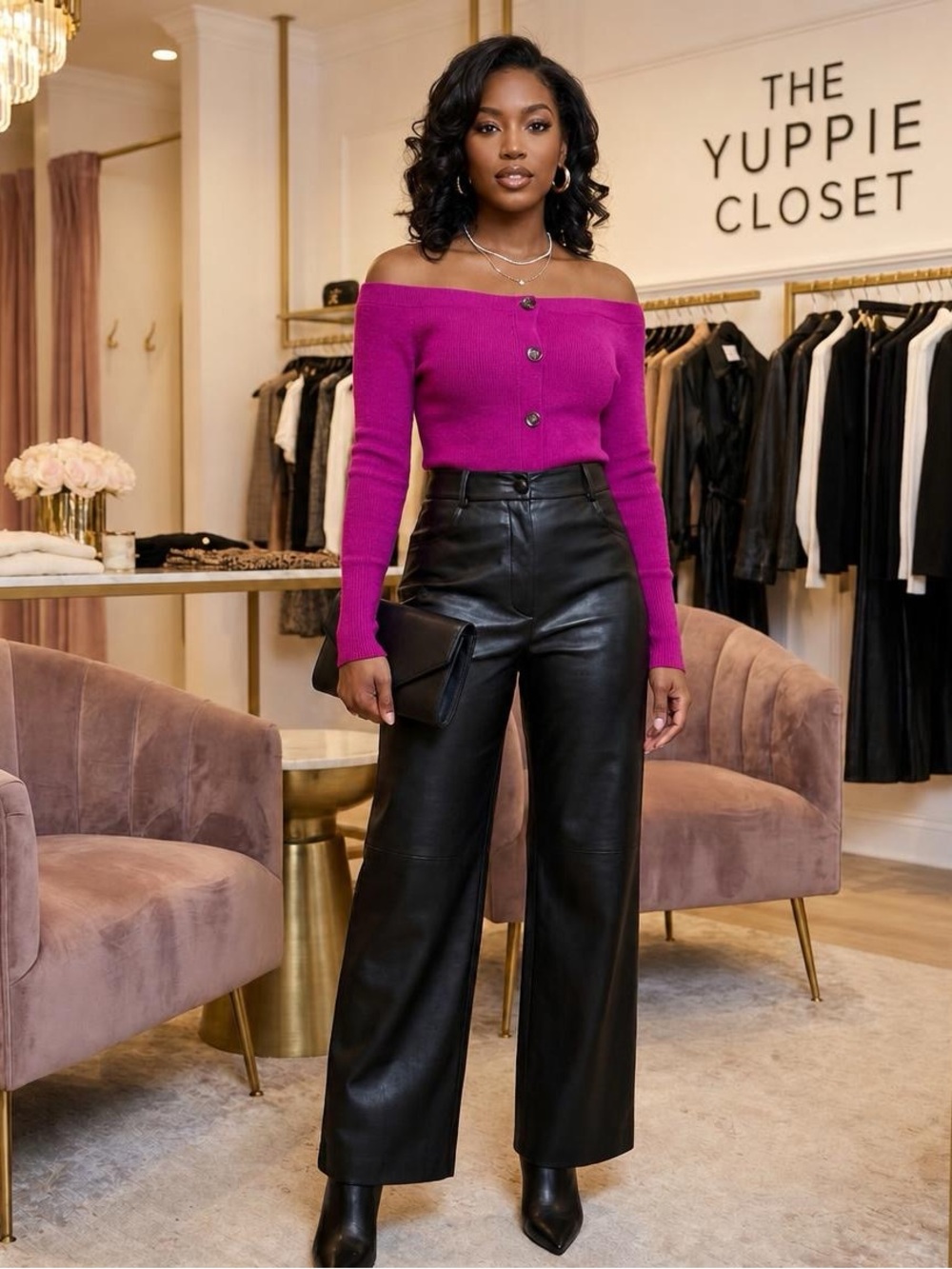 NAADAM Magenta Pink Off-The-Shoulder Wool Cashmere Ribbed Cardigan Sweater